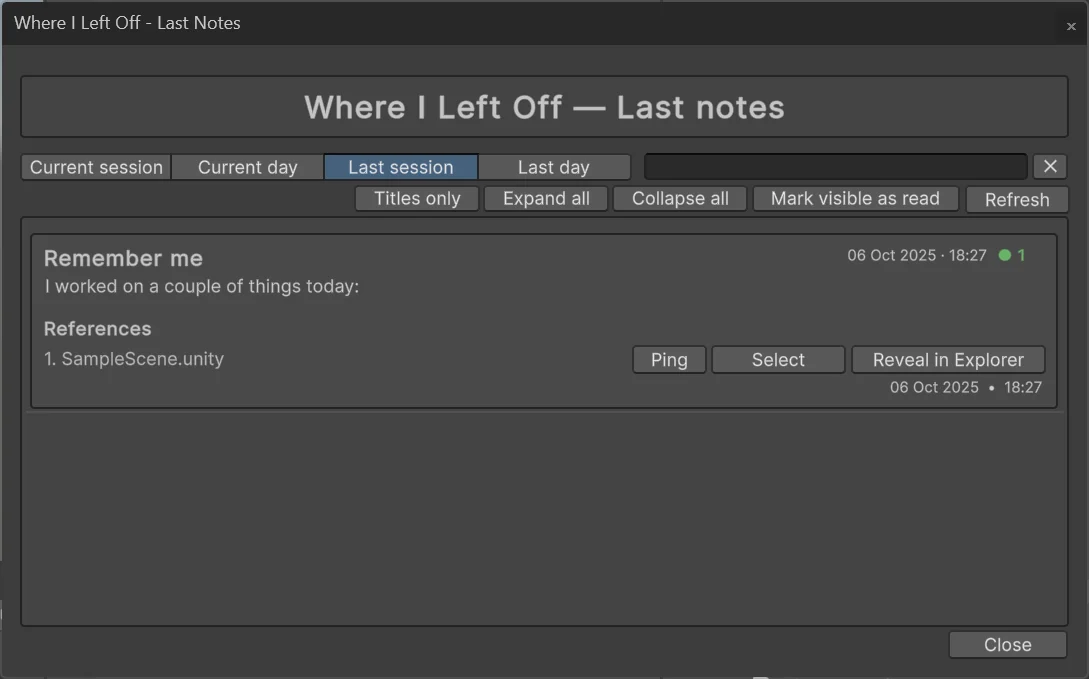 WILO — Startup reminder surfaces last note